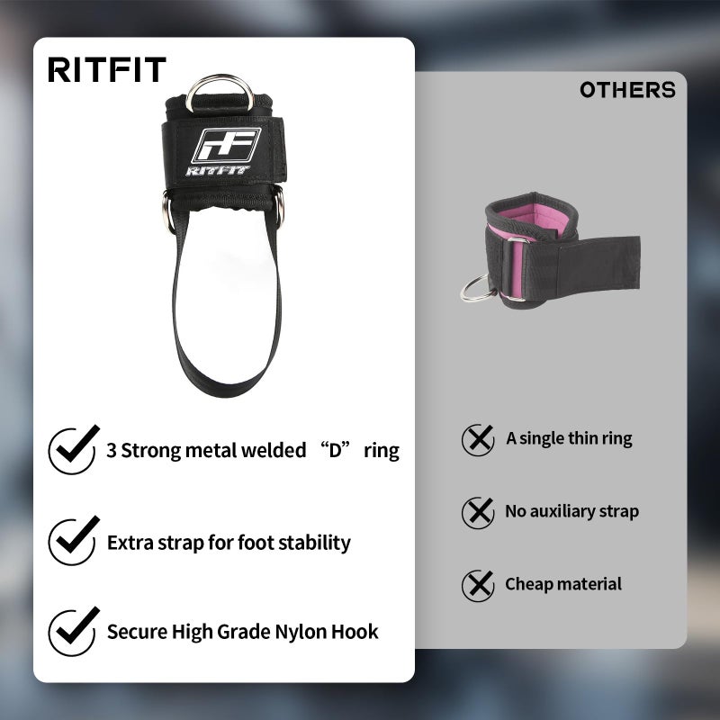 RitFit Kickback Ankle Straps Padded Ankle Strap for Cable Machine,Strong Hook and Loop,Reinforced 3 D-Ring, Adjustable Comfort fit Neoprene - Premium Ankle Cuffs to Enhance Abs, Glute & Leg Workouts - Image 5